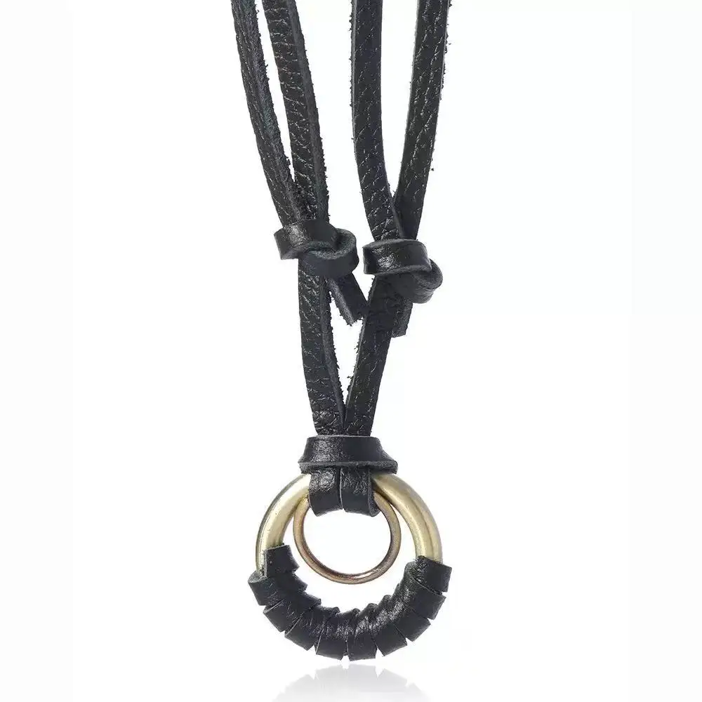 

Fashion Metal Round Circle Pendant Necklaces Long Adjust Leather Chain Neck Decoration For Women Men Jewelry Gifts Dropshipping
