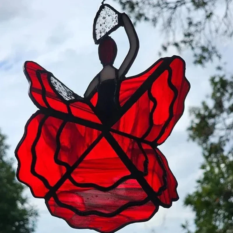 Tańcząca dama witraż Spinner zewnętrzny wiszący wystrój dekoracje ogrodowe dekoracyjny wiatrak na zewnątrz motyl