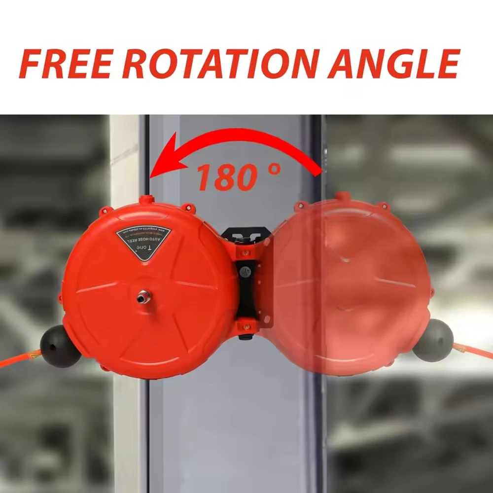 10M Hose Reel Wall Mounted PU Pneumatic Tube Hanging Air Drum Automatic Rewind Cord Reel with Quick Connector for Heavy Duty