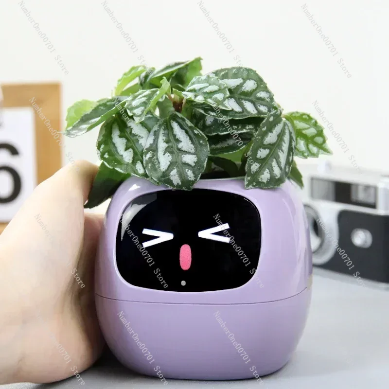 2023 New Smart  Cute Pet Small Flower Pot Ivy Desktop Green Plant Allows Your Plants to Express Emotions