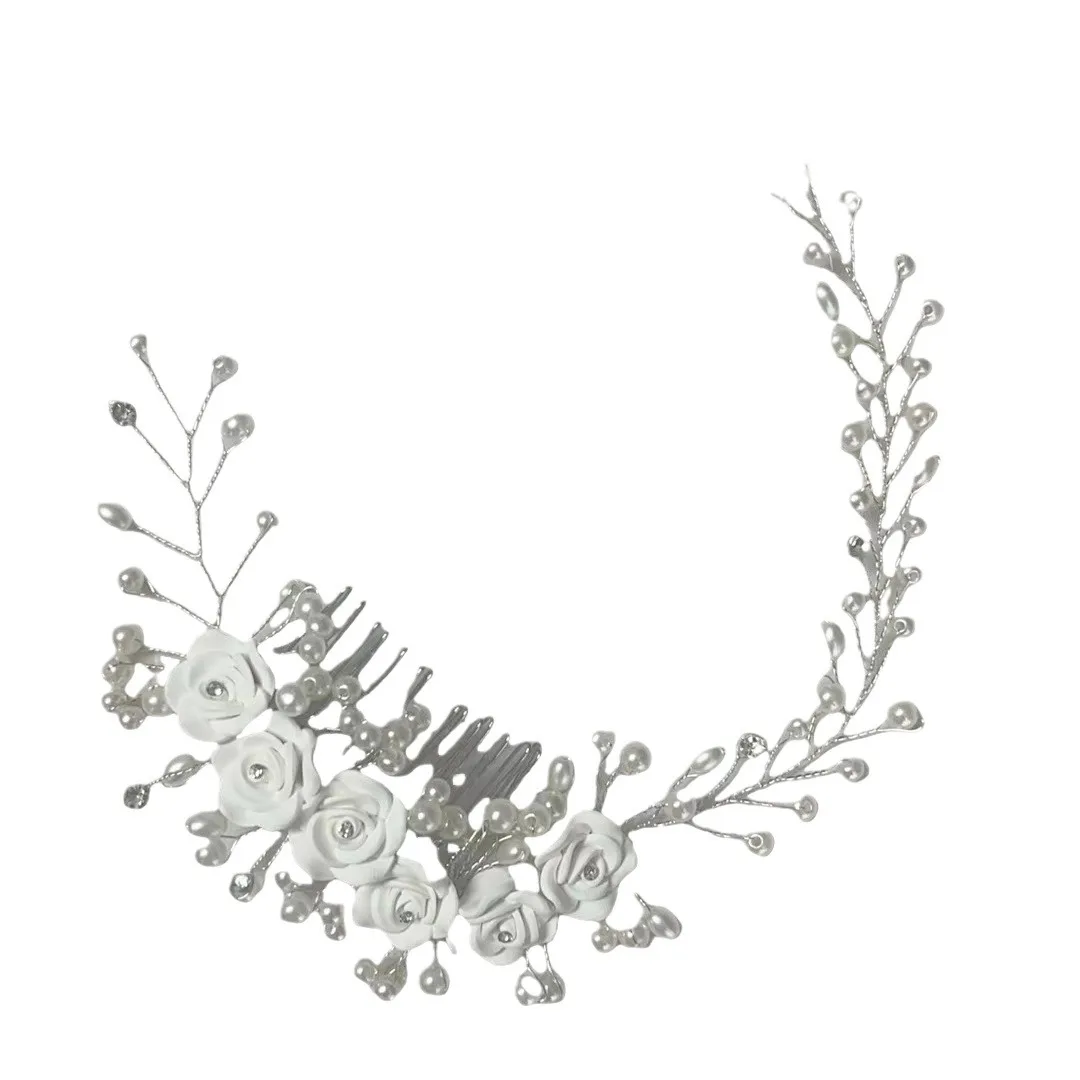 1Pc Flower Bride Wedding Hair Vine Pearl Bridal Hair Piece Leaf Hair Accessories Rhinestone Headband for Women and Girls