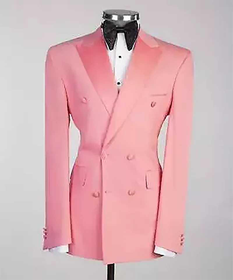 Pink Men's Suits Business Slim Fitted Jacket with Trousers Formal Party Dress Satin Collar Wedding Tuxedos Customized