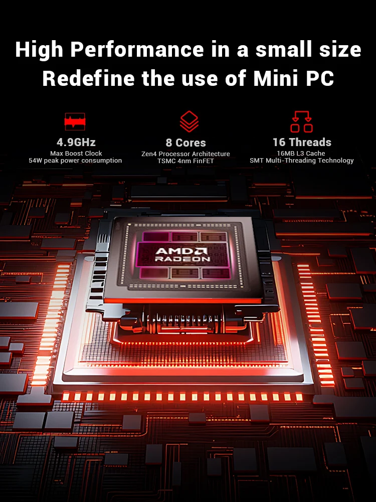 Firebat F1 P كمبيوتر صغير AMD Ryzen 7 H 255 16GB DDR5 5600MHz 512GB SSD Win11 Pro Wi-Fi 6 BT5.2 USB4.0 كمبيوتر صغير لسطح المكتب للألعاب