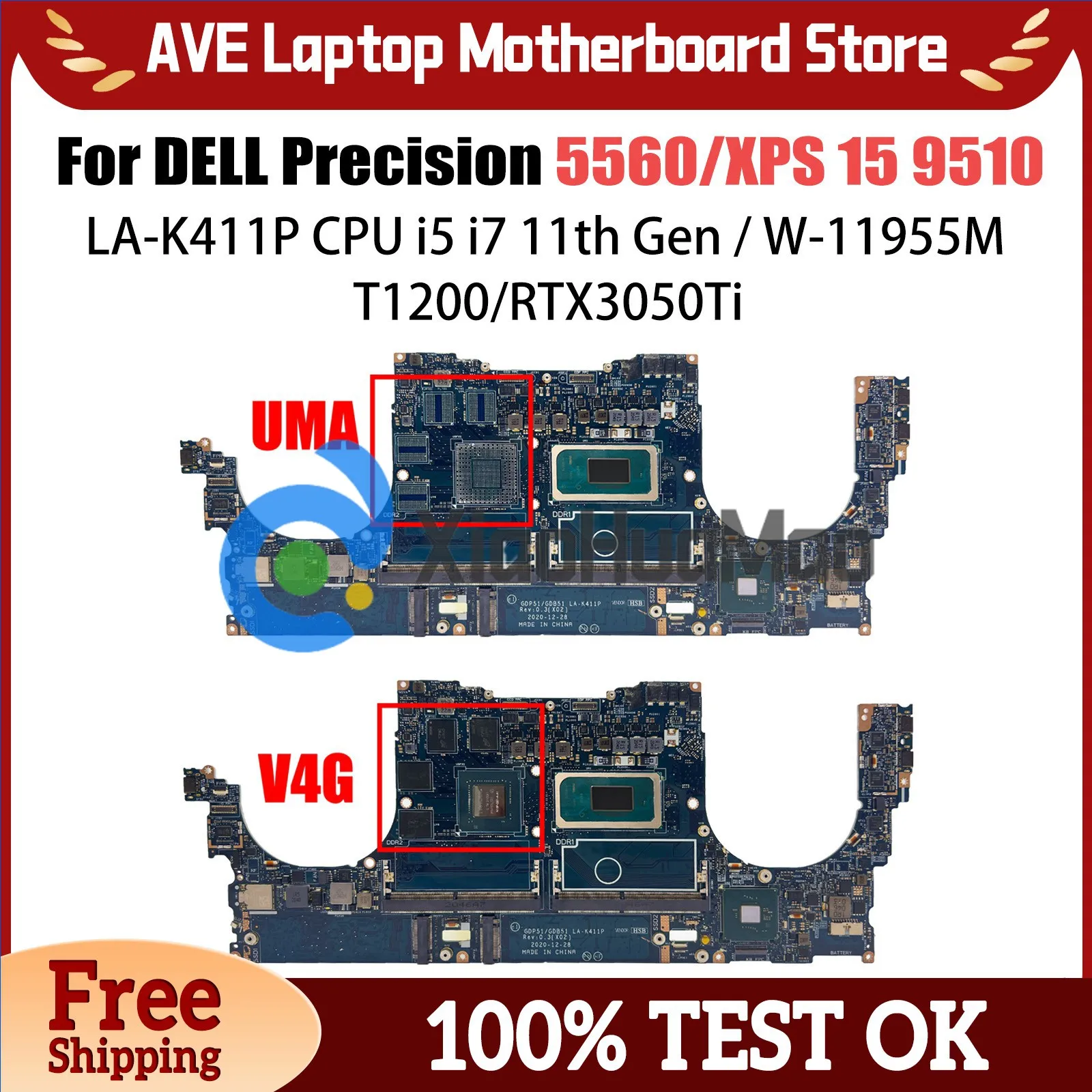 LA-K411P Mainboard For Dell PRECISION 5560 Laptop Motherboard CN 01V4T3 0NG7N9 With i5 i7 i9-11th Gen CPU T1200/RTX3050Ti