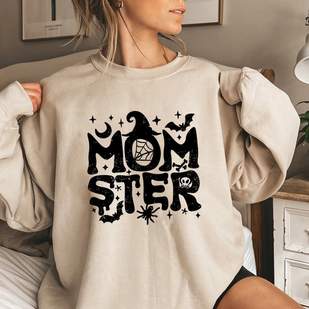 

Momster Sweatshirt Halloween Mom Sweater Funny Halloween Shirt Pumpkin Hoodie Women Halloween long Sleeves Sweatshirts