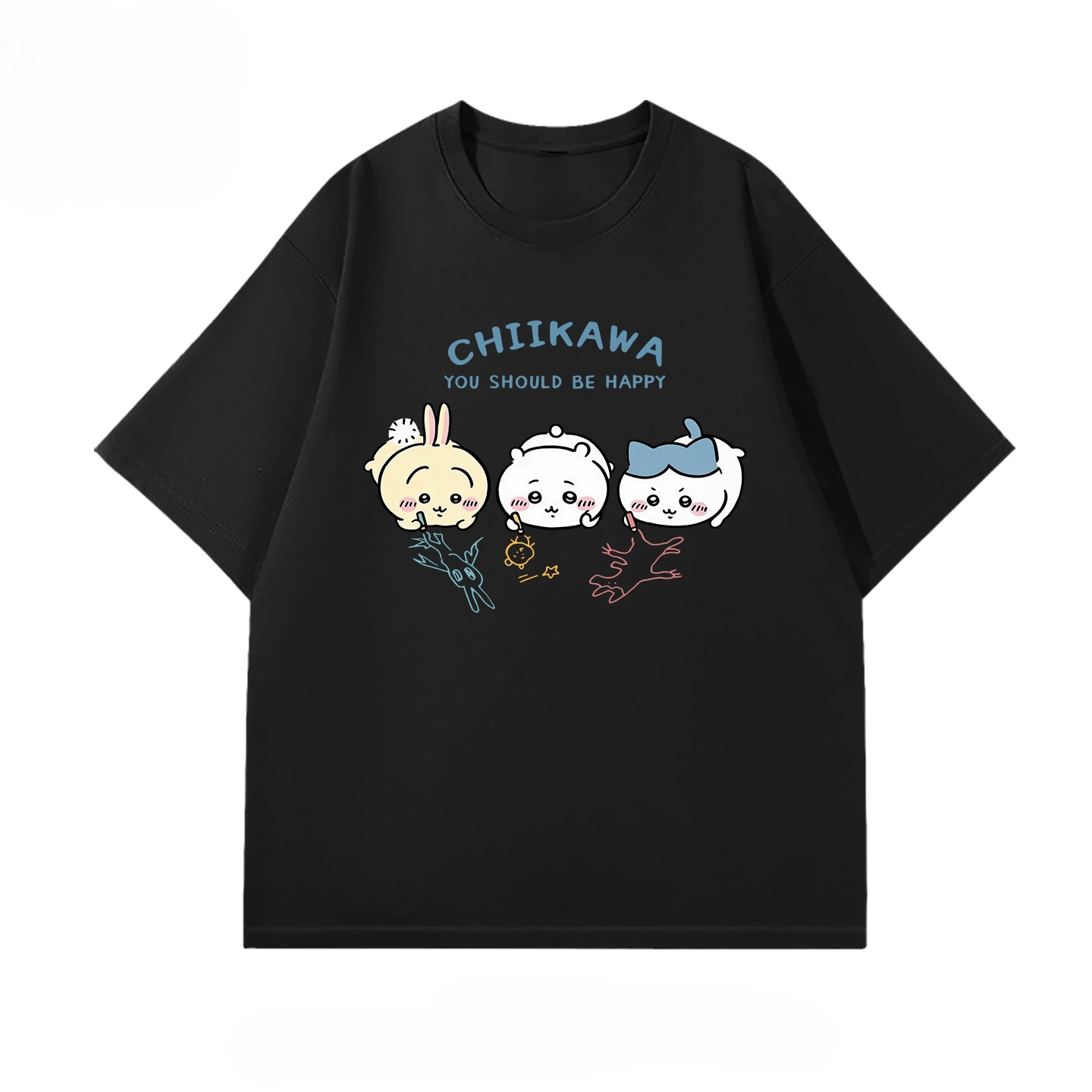 Chiikawa Hachiware Usagi Space‑Themed Graphic T‑Shirt, New Unisex Teen Couple Casual Summer Short‑Sleeve Streetwear Daily Top