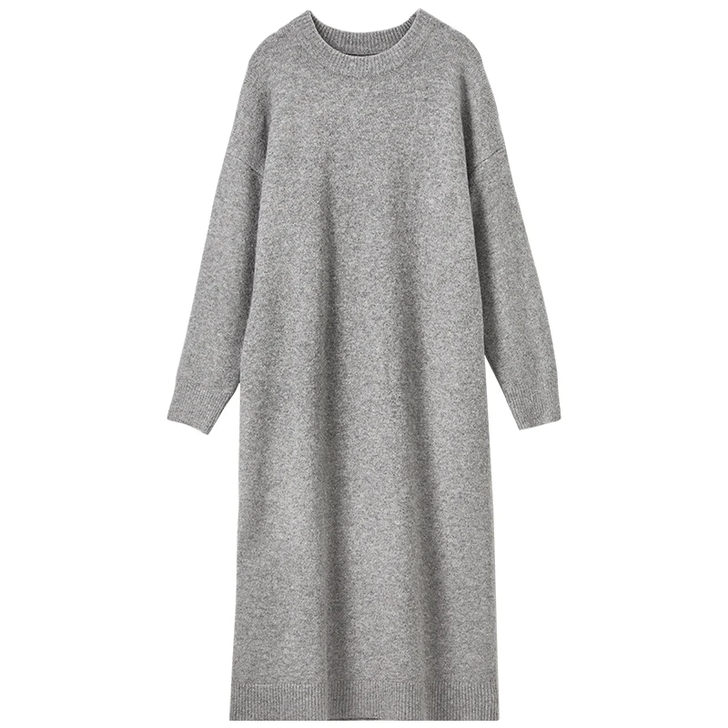 SENTUBILA Wool Knitted Dress for Women 2024 Winter Casual Simple Loose Fit O Neck Drop Sleeve Comfort Long Dress W44L57649