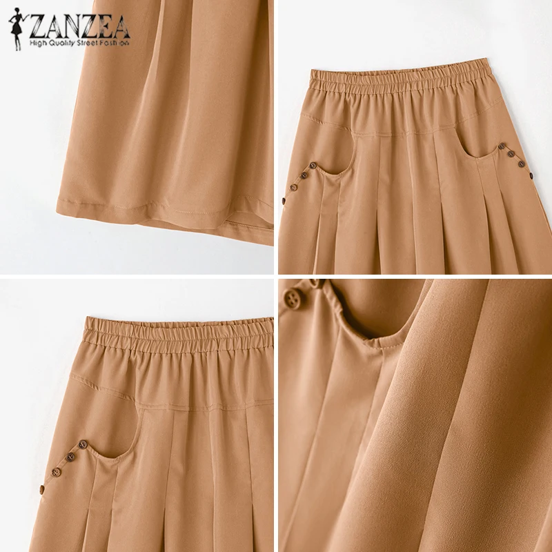 ZANZEA 2025 été femmes solide demi-Shorts mode taille élastique bouton pantalon court décontracté poche salopette bas coréen