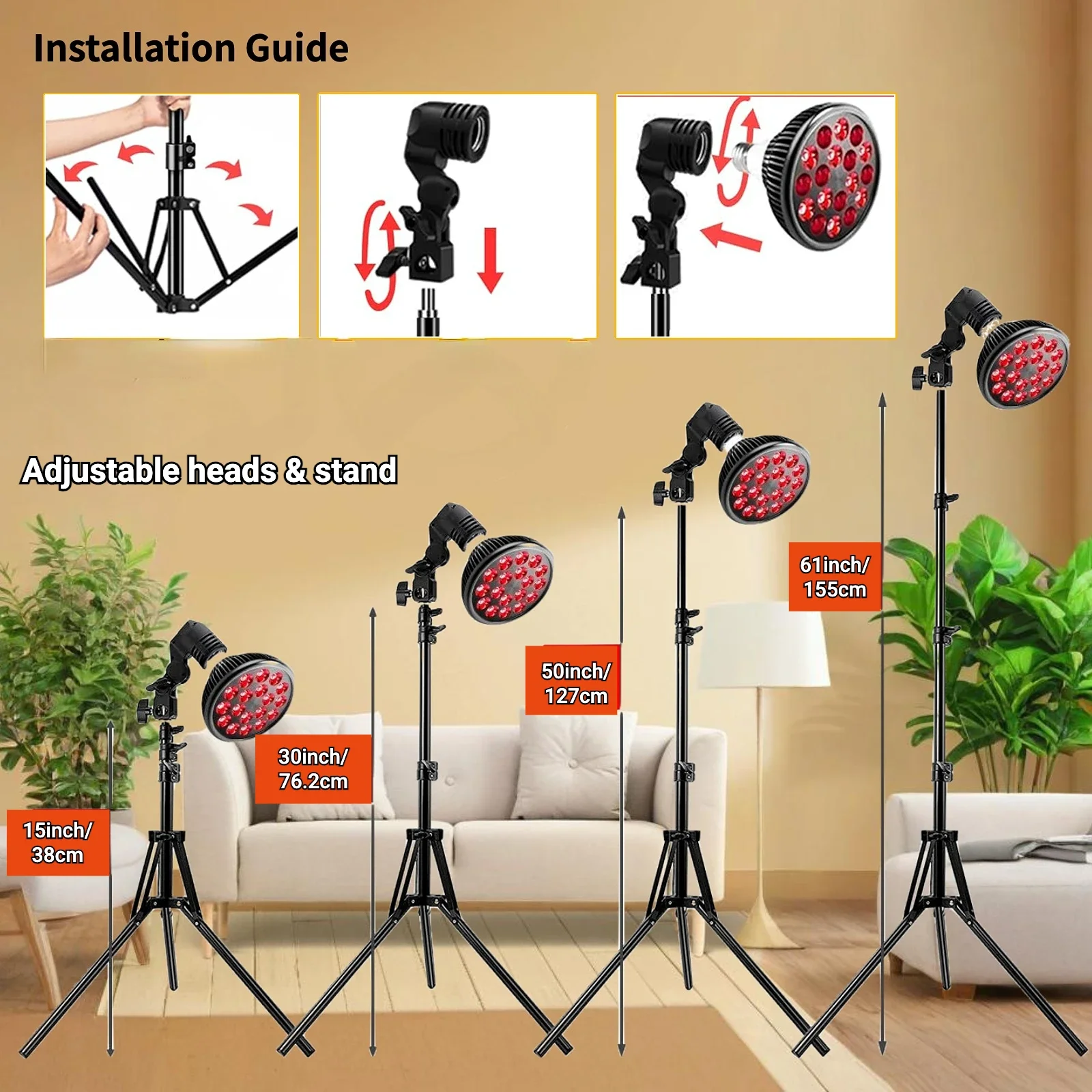 Red Infrared Light Lamp Therapy Device with Timer And Stand - Relieves Body Pain Inflammation Warms Uterus 660nm & 850nm Wavelen