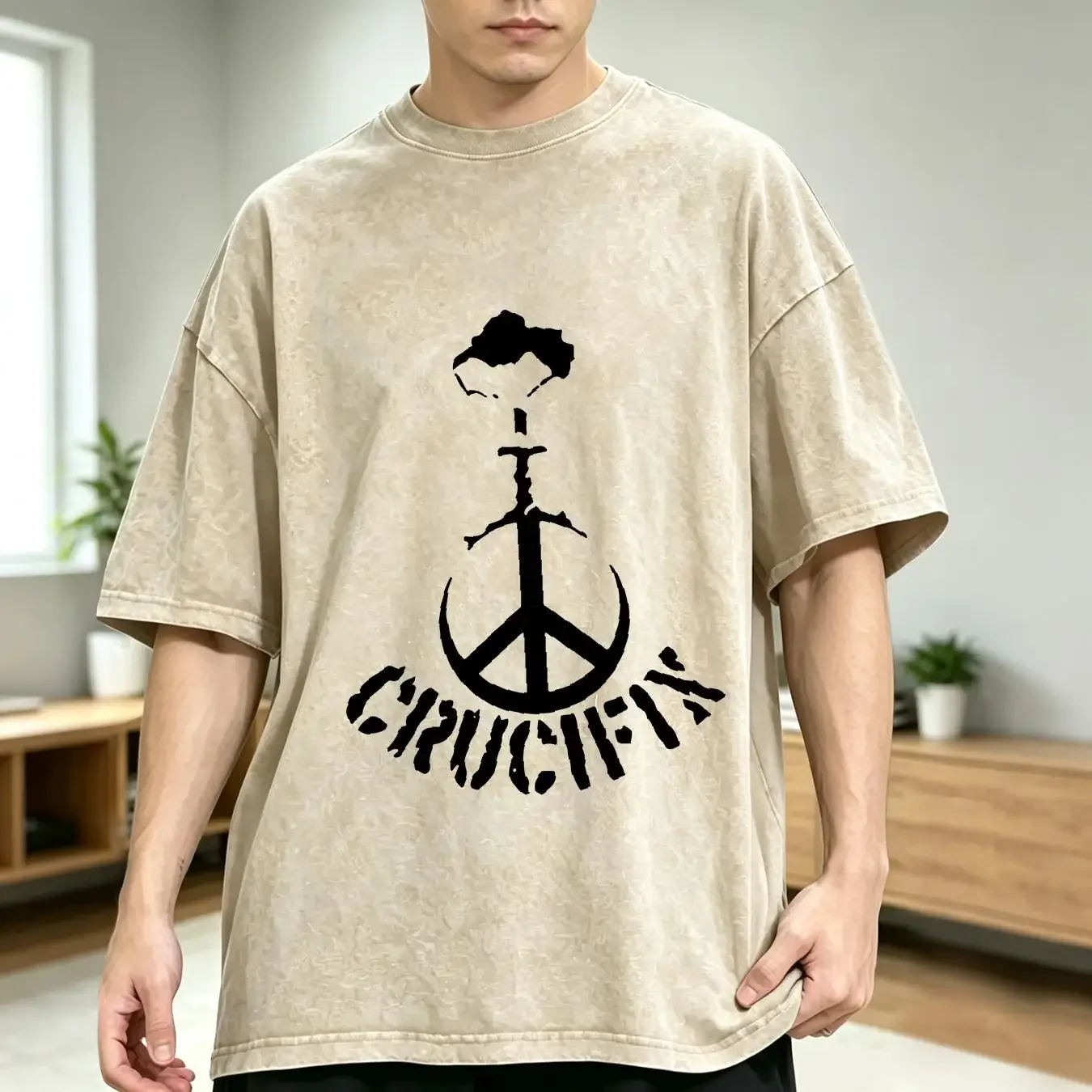 washed T Shirt Crucifix Hardcore Punk Rock Band S 2XL vintage Washed streetwear Comfortable Breathable designer clothes Stylish