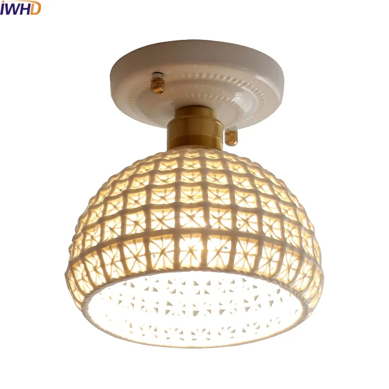 

IWHD Hollow Ceramic LED Ceiling Lamp Indoor Lighting Porch Corridor Kitchen Semi-Circular Ceiling Light Fixtures Lamparas