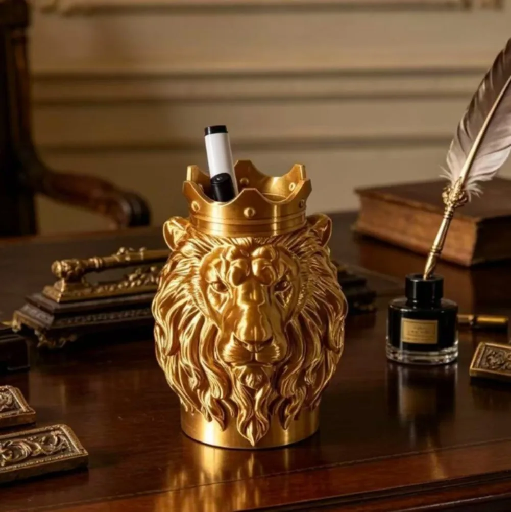 Nordic Lion Pen Holder Desktop Vintage Stationery Decoration Pot Study Luxury Literary Pencil Organizer Rack Office Assessories