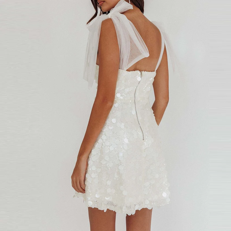 Lantejoulas brilhantes sem mangas fino ajuste vestido feminino sexy sem costas verão mini vestidos de corte baixo com decote em v malha suspender clube vestido de festa