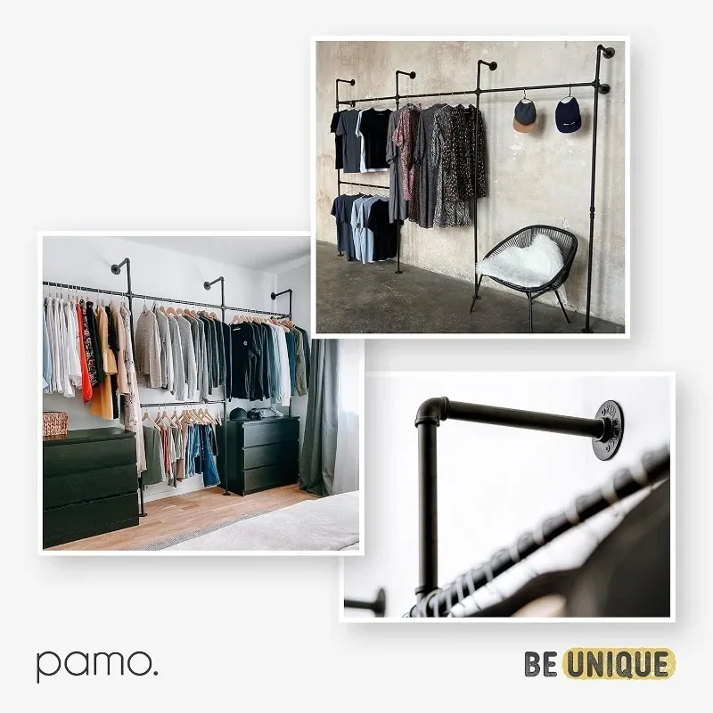 

pamo Industrial pipe clothing rack metal black - Wall mounted clothes racks for hanging clothes - Modern walk in closet