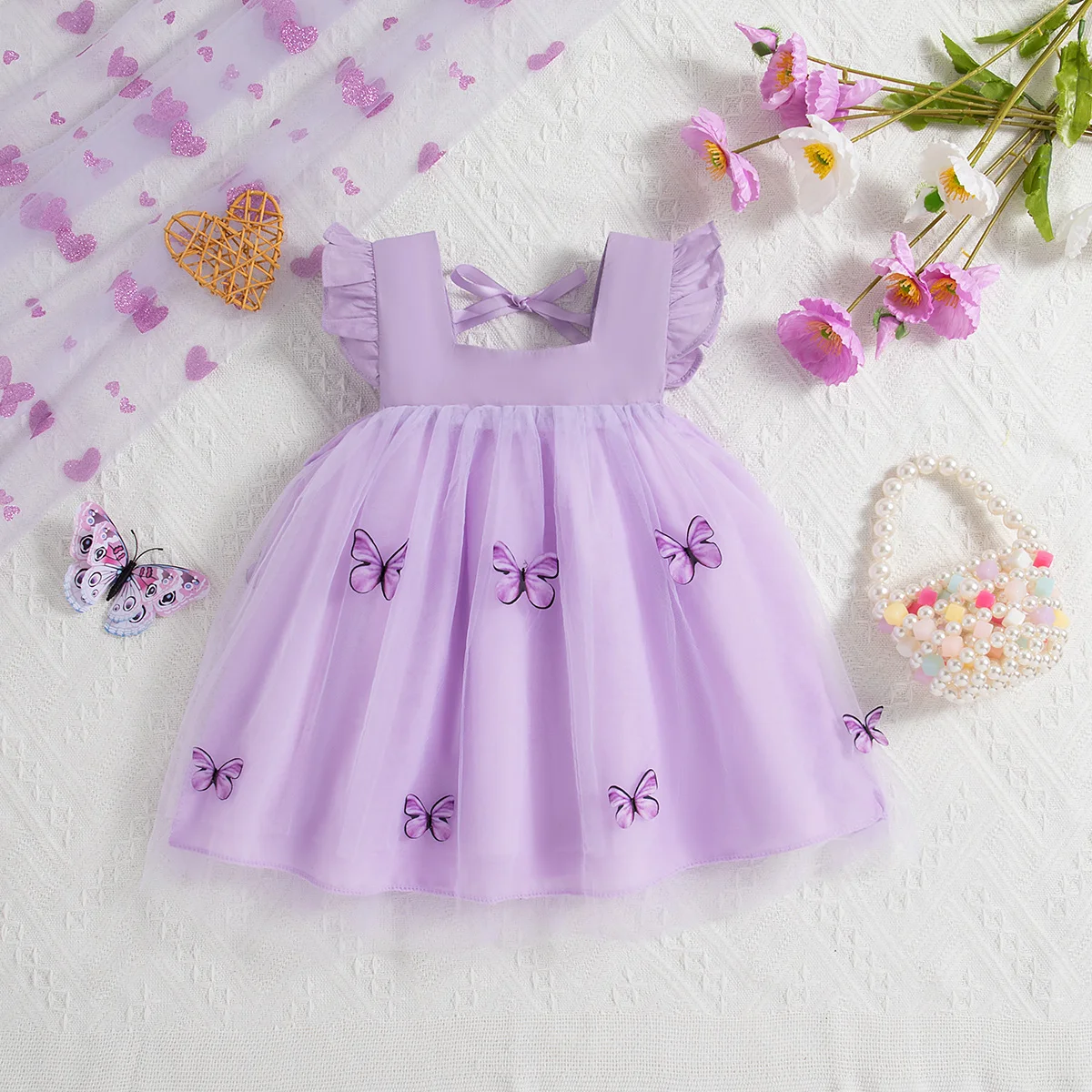 (0-3 Year Old Baby Girl Princess Dress) Summer New Sweet Butterfly Chiffon Children\'S Sleeveless Clothes For Wedding Parties