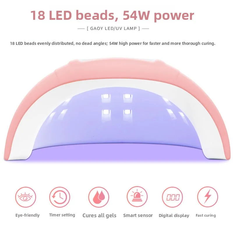 54W Quick-Drying UV Nail Art Lamp Pink Phototherapy Machine Induction Dryer for Gel Polish Baking Wholesale
