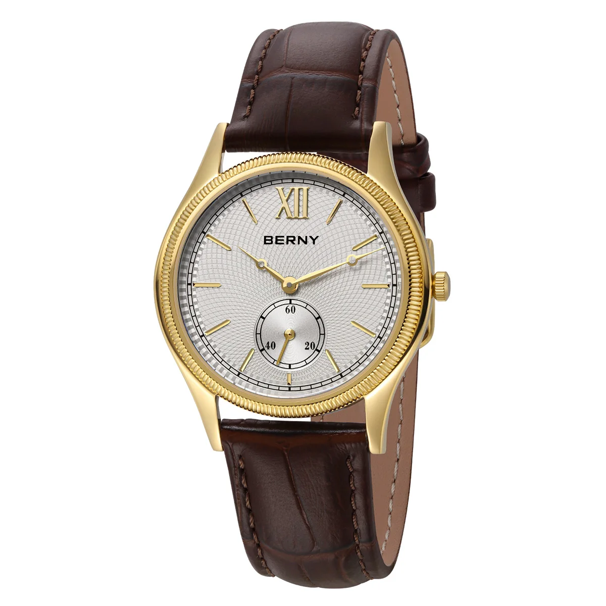 BERNY Luxury Men's Watch Ultra-Thin Classic Elegance Dress Gold Quartz Watches for Men Leather Strap Fashion Business Wristwatch