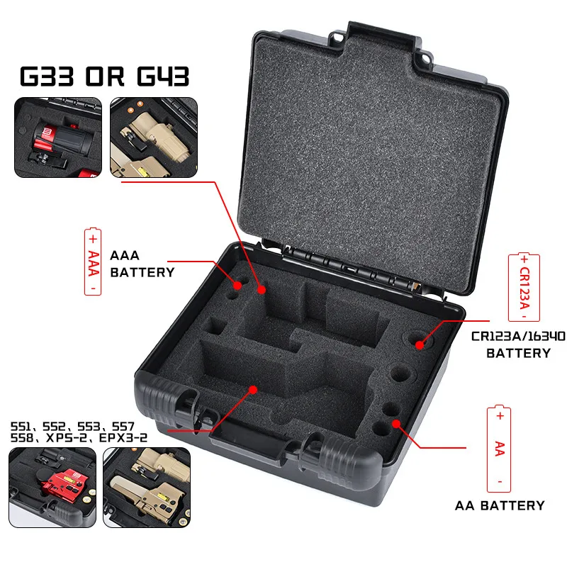 WADSN red dot Tactical Storage Box 551 558 552 553 XPS3-2 G33 G43 Magnifiers Battery HHS Holographic Hybrid Sights