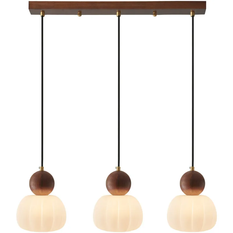

Japanese-style retro restaurant chandelier, three-head simple walnut bar, dining room table lamp, medieval wabi sandy wind