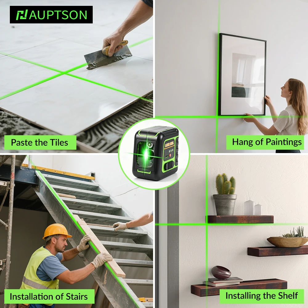 HAUPTSON Laser-Nivelliergerät 2 Linien Grüne Kreuzlinie 4 Einstellbare Helligkeitsstufen USB-Aufladbar Montage Heim-Bau-Messwerkzeug – Detail 4