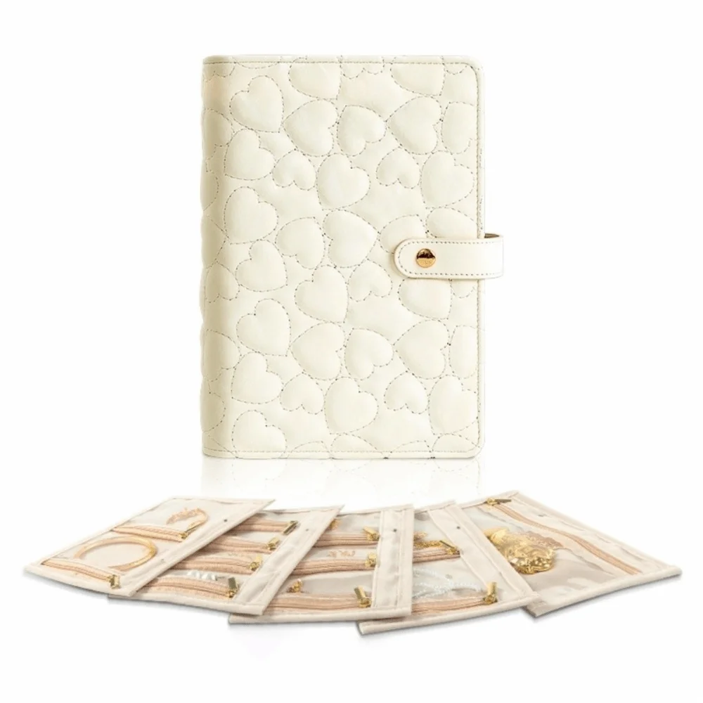 

Leather Jewelry Storage Book Waterproof Transparent Necklace Binder Partition Love Heart Necklace Binder Display Box Gift