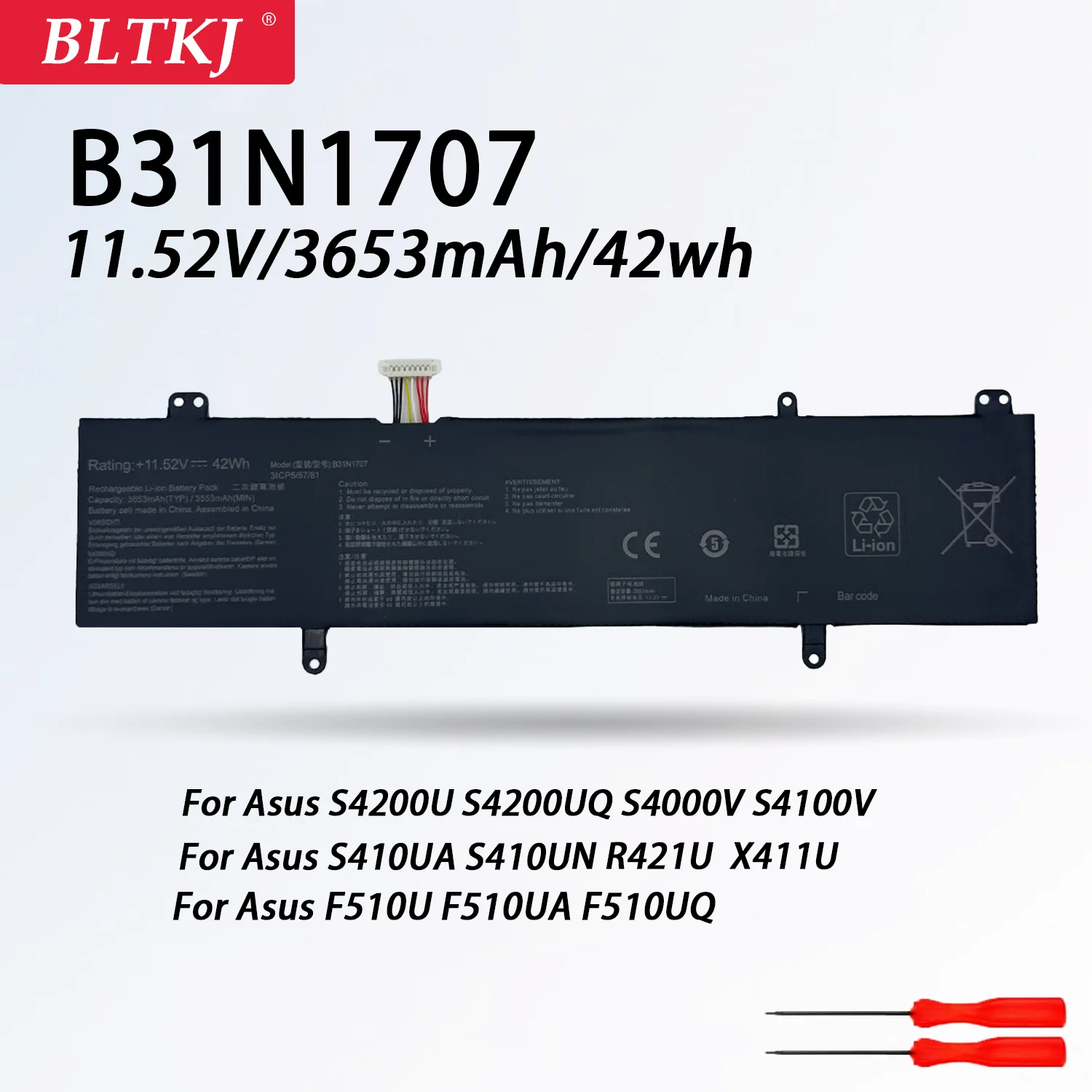 NEW  B31N1707 Laptop Battery For ASUS VivoBook S14 S410UQ S410UN S41OUN S4100V S4100VN S4200U X411UA X411UF X411UN X411UQ