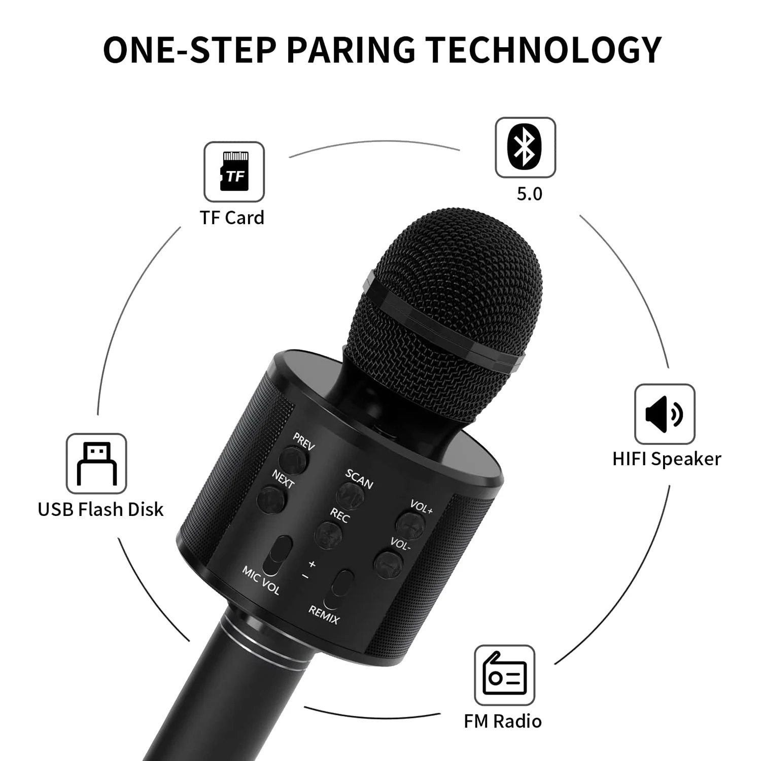 ميكروفون كاريوكي بلوتوث للأطفال ، محمول ، محمول باليد ، لاسلكي ، أسود ، حفلة عيد ميلاد ، هدية للأولاد والبنات