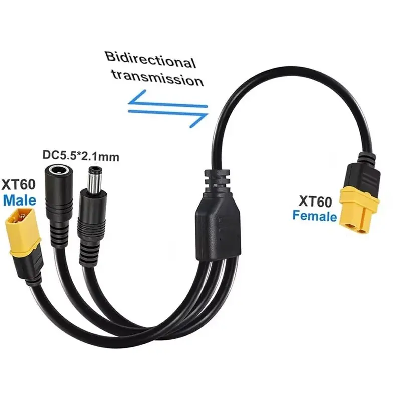 XT60 Male Female To Dual DC5521 Connector Converter Cable, 3-In-1 XT60 Extension Adapter Cord Charging Conversion Plug