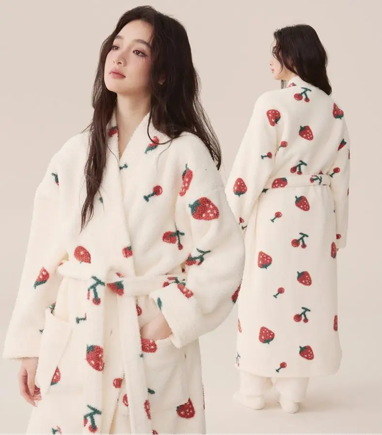 

Новое поступление, одежда для сна, утепленный фланелевой халат, брюки, пижамный комплект, пара, коралловый бархатный халат, полосатая длина, домашняя одежда