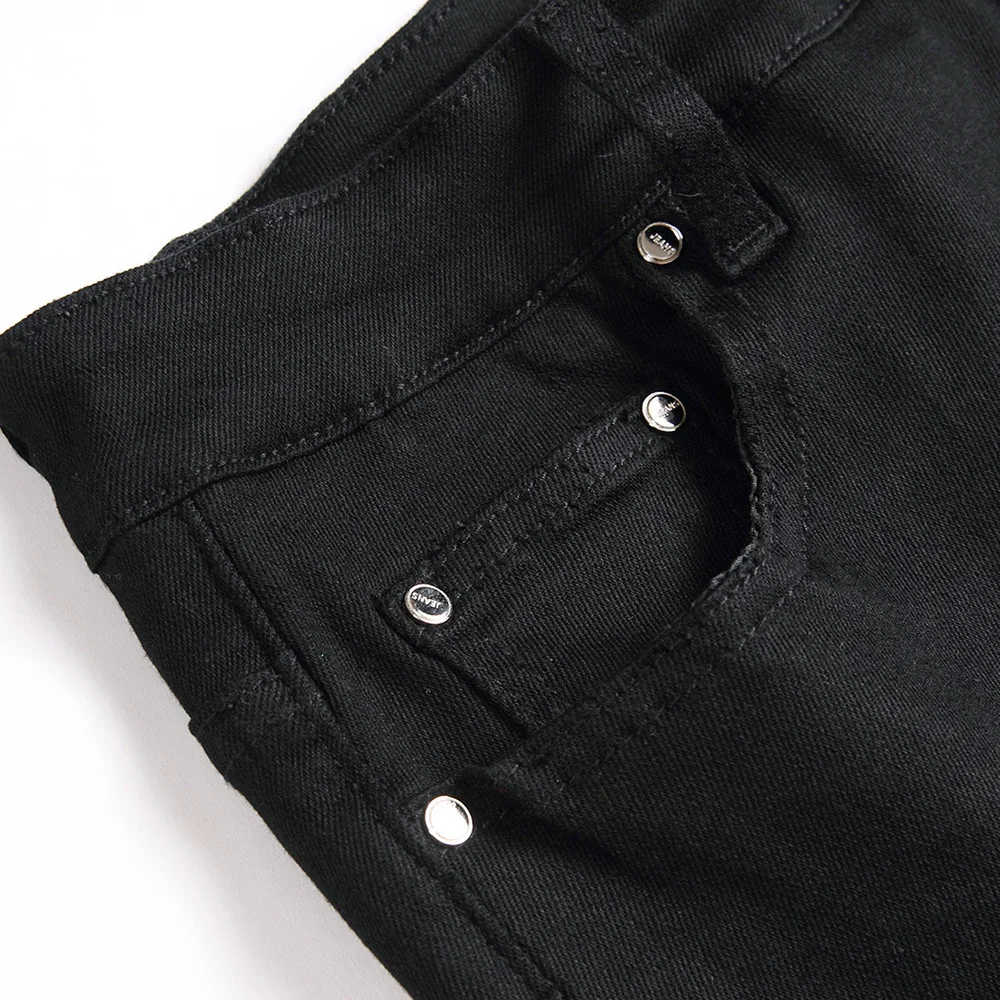 Men Classic Pure Black Jeans All Match Stretch Denim Pants Casual Slim Straight Trousers