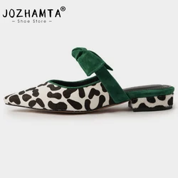 JOZHAMTA Size 34-40 New Arrival Bowknot Pointed Toe Genuine Leather Slippers Mules Summer Sandals Shoes Woman Low Heel Shoes