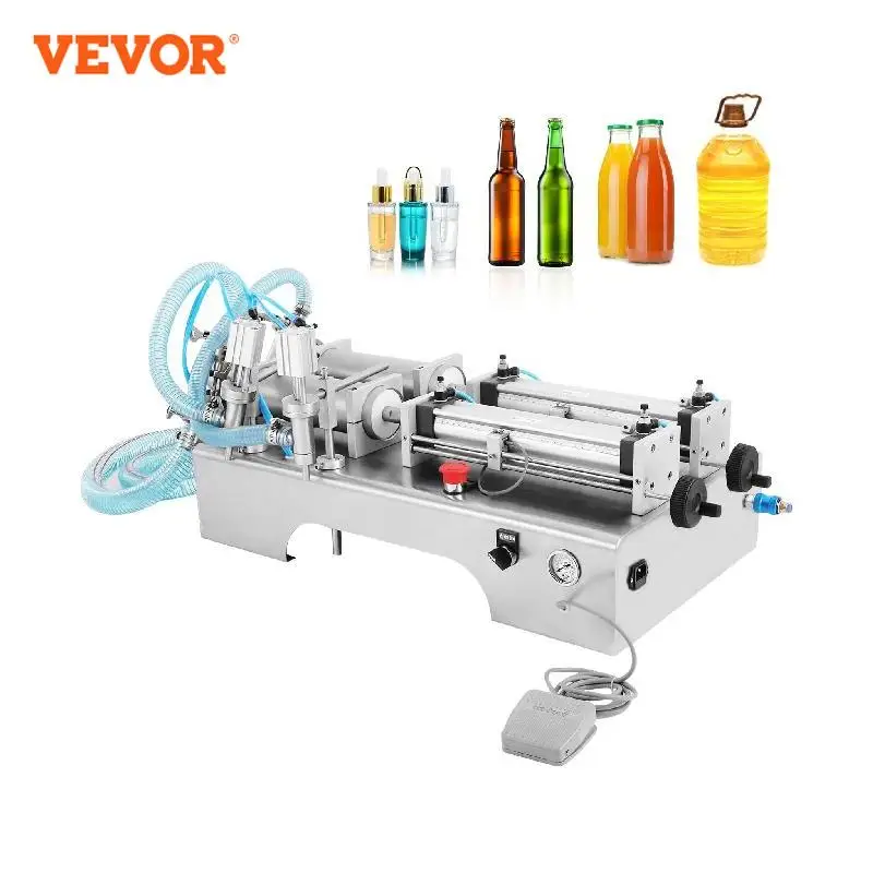 

VEVOR 100-1000ML Pneumatic Liquid Filling Machine with Double Nozzles Commercial Automatic Bottle Filler for Oil Cosmetic Drinks