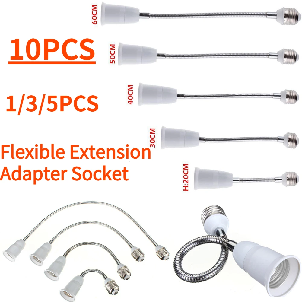 20-60CM E27 Flexible Extension Converter LED Light Lamp Bulb Extend Adapter Socket Wall Socket Lamp Base Holder Screw Socket