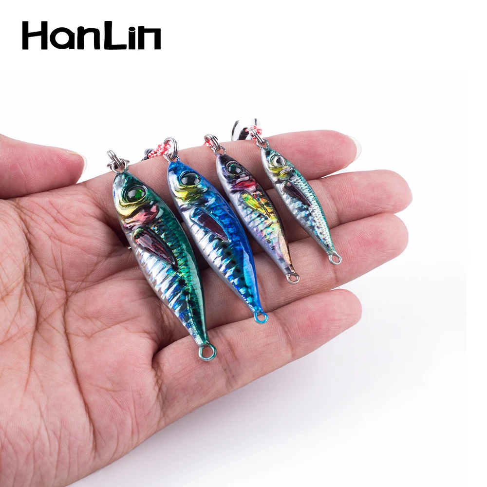 Hanlin 7g/10g/14g/21g/28g/40g Colorful Metal Jig Fishing Lure Spinning Spoon Bait Bass Hook Minnow Sinking Casting Pesca Tackle