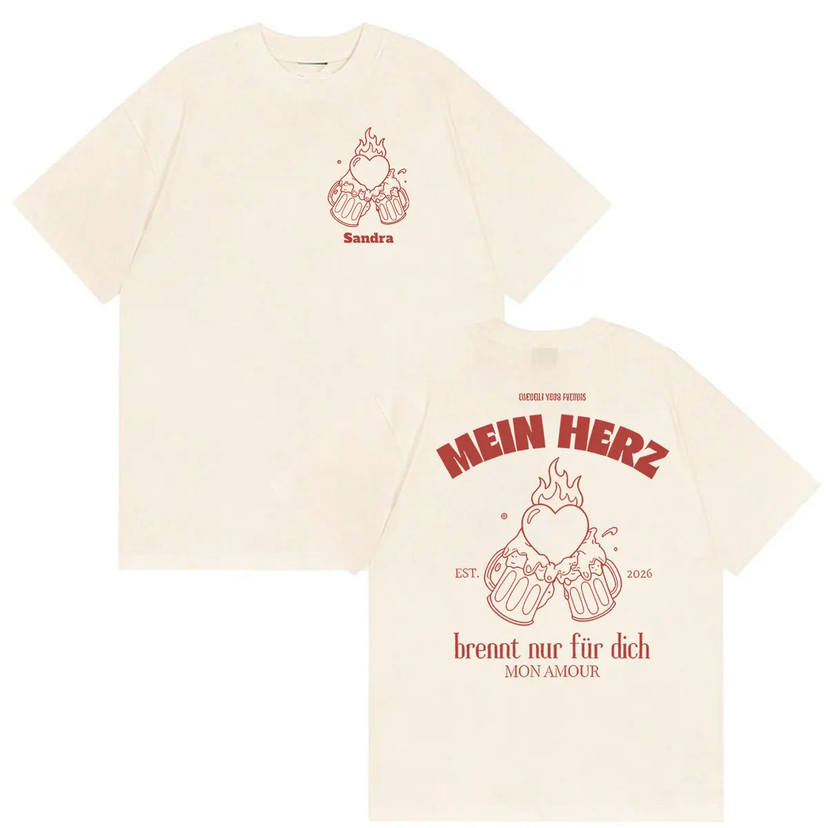 2026 Mein Herz Heart Burning for You Beer Funny T Shirt Men Women Clothing Fashion Vintage T-shirt 100% Cotton Oversized T-shirt