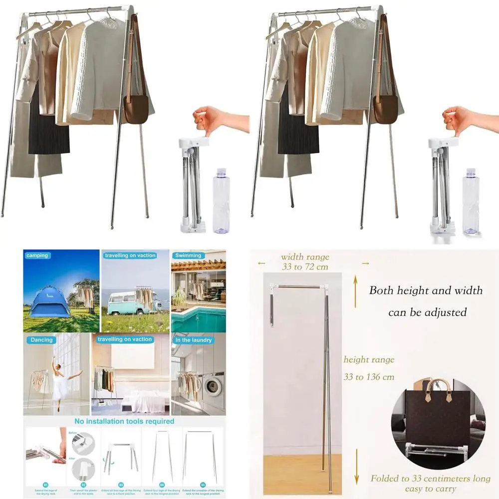 

Portable Stainless Steel Clothes Rack, Collapsible for Travel and Outdoor Use