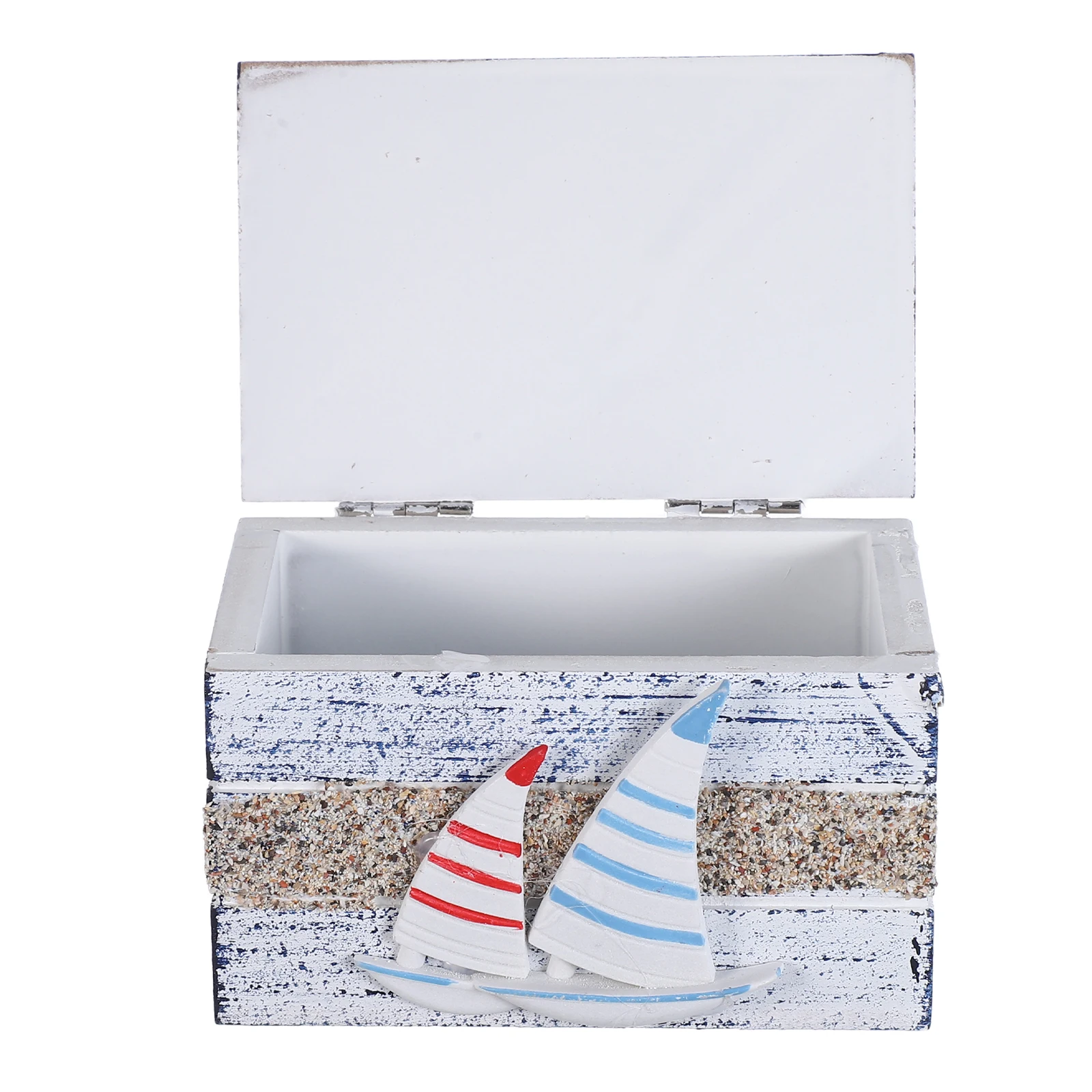 

Small Wooden Box Mediterranean Style Beach Trinket Organizer For Jewelry Keys Storage Tabletop Decorative Keepsake Case