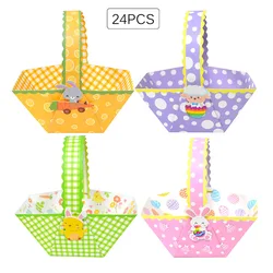 24/48Pcs Basket Shaped Candy Boxes With Handle Cartoon Rabbit Easter Favor Gift Packaging Bags Wedding Birthday Party Decoration