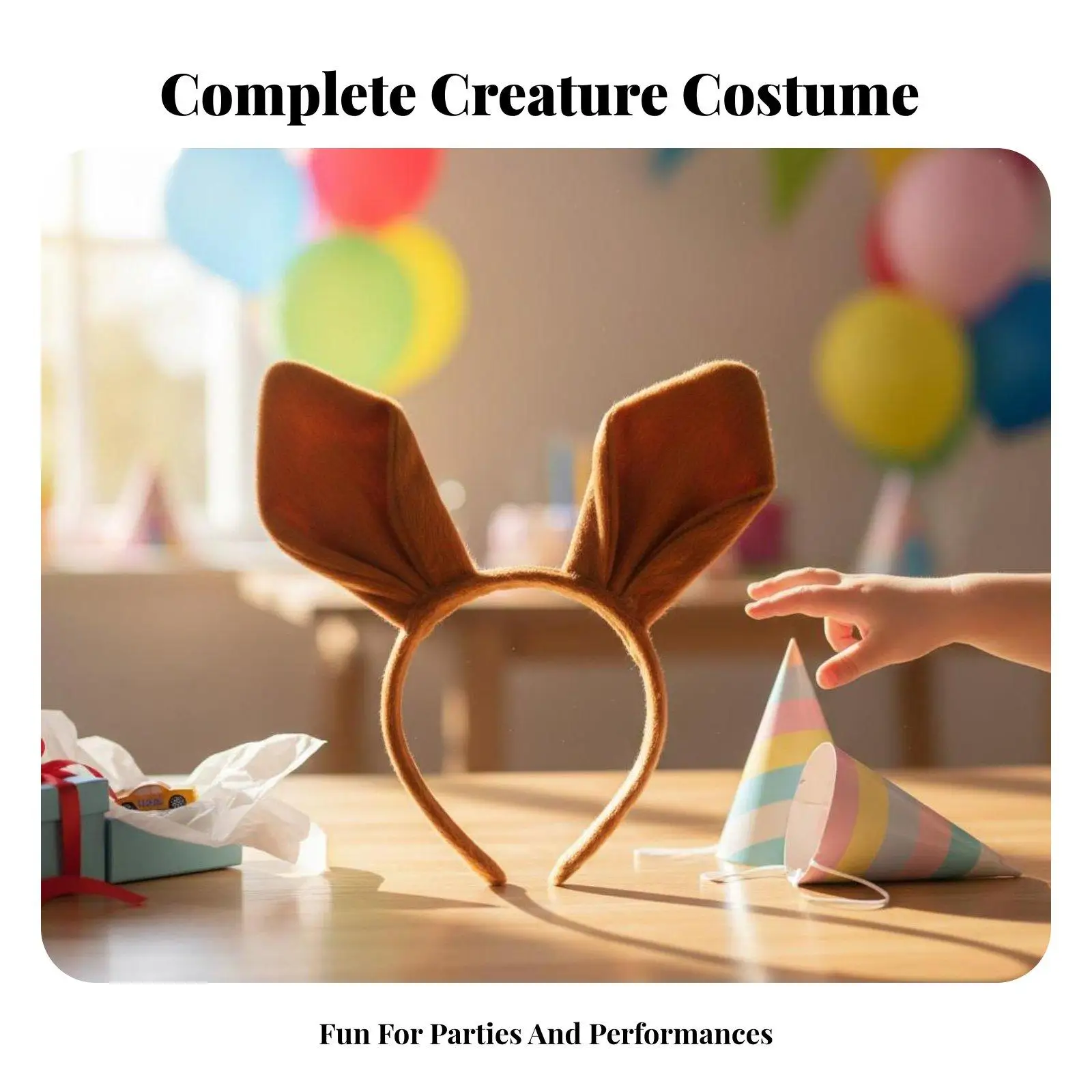 Kangaroo Plush Headwear for Animal Cosplay Costume Kit with Ears Tail Gloves for School Play Family Group Event