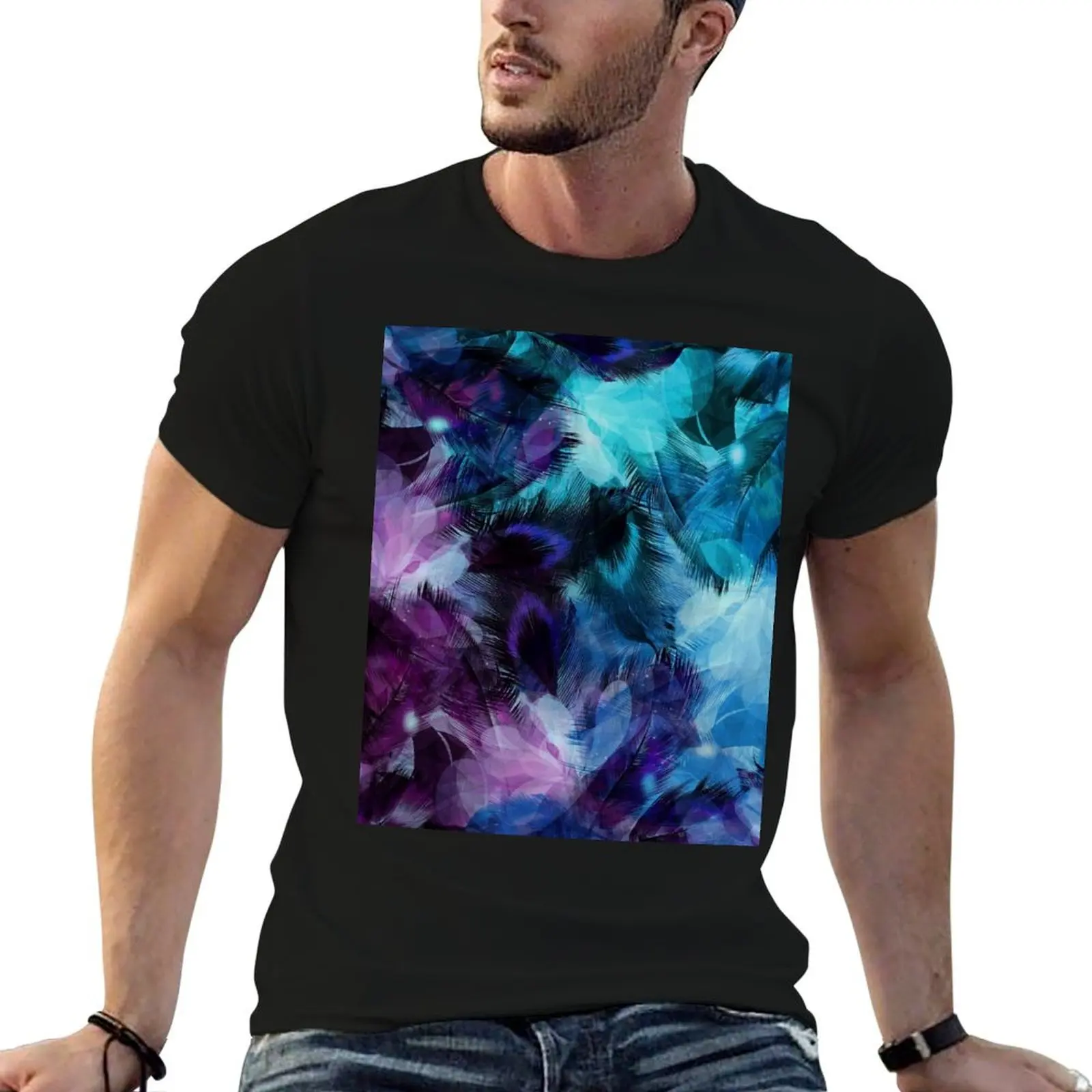 

cotton and shirt T-Shirt t Peacock 100% Purple cotton shirts t man Turquoise Pattern Feather