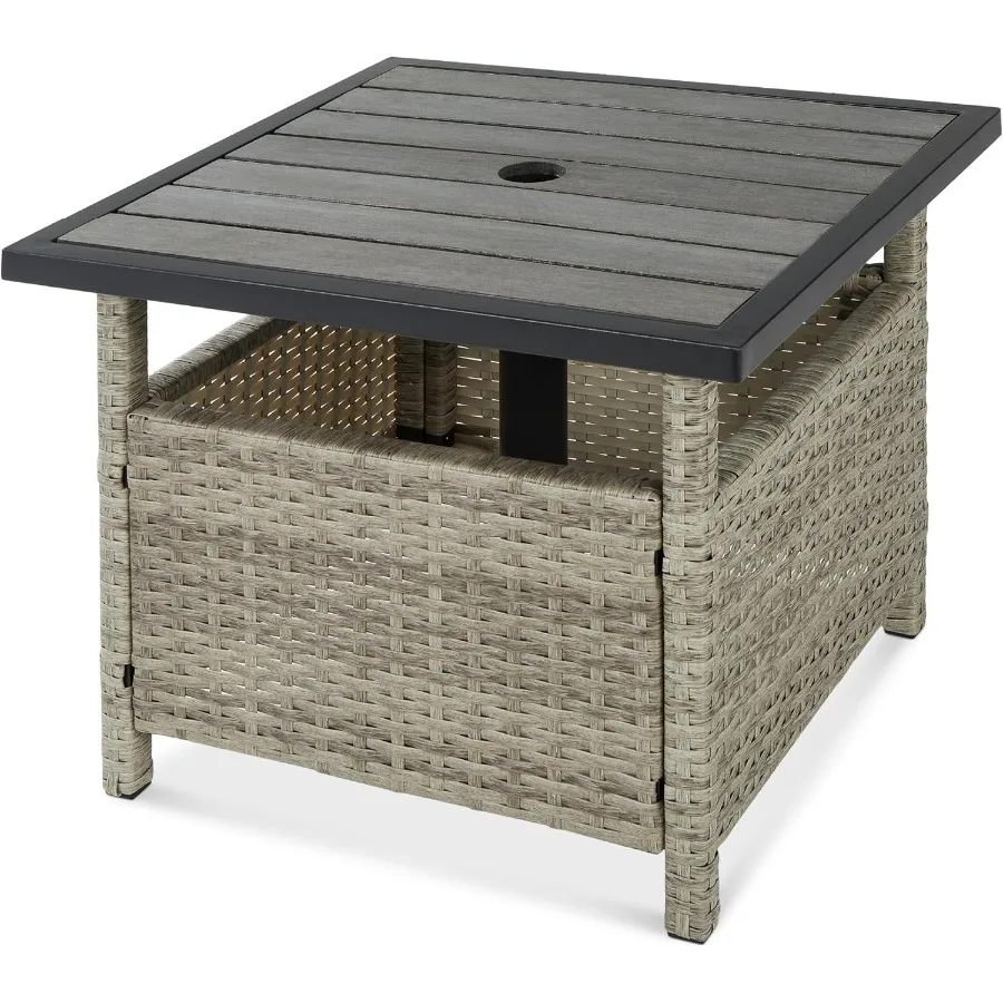 

Square Wicker Side Table with Umbrella Hole for Patio Garden Poolside Deck PE Rattan Outdoor End Table with UV-Resistant Frame