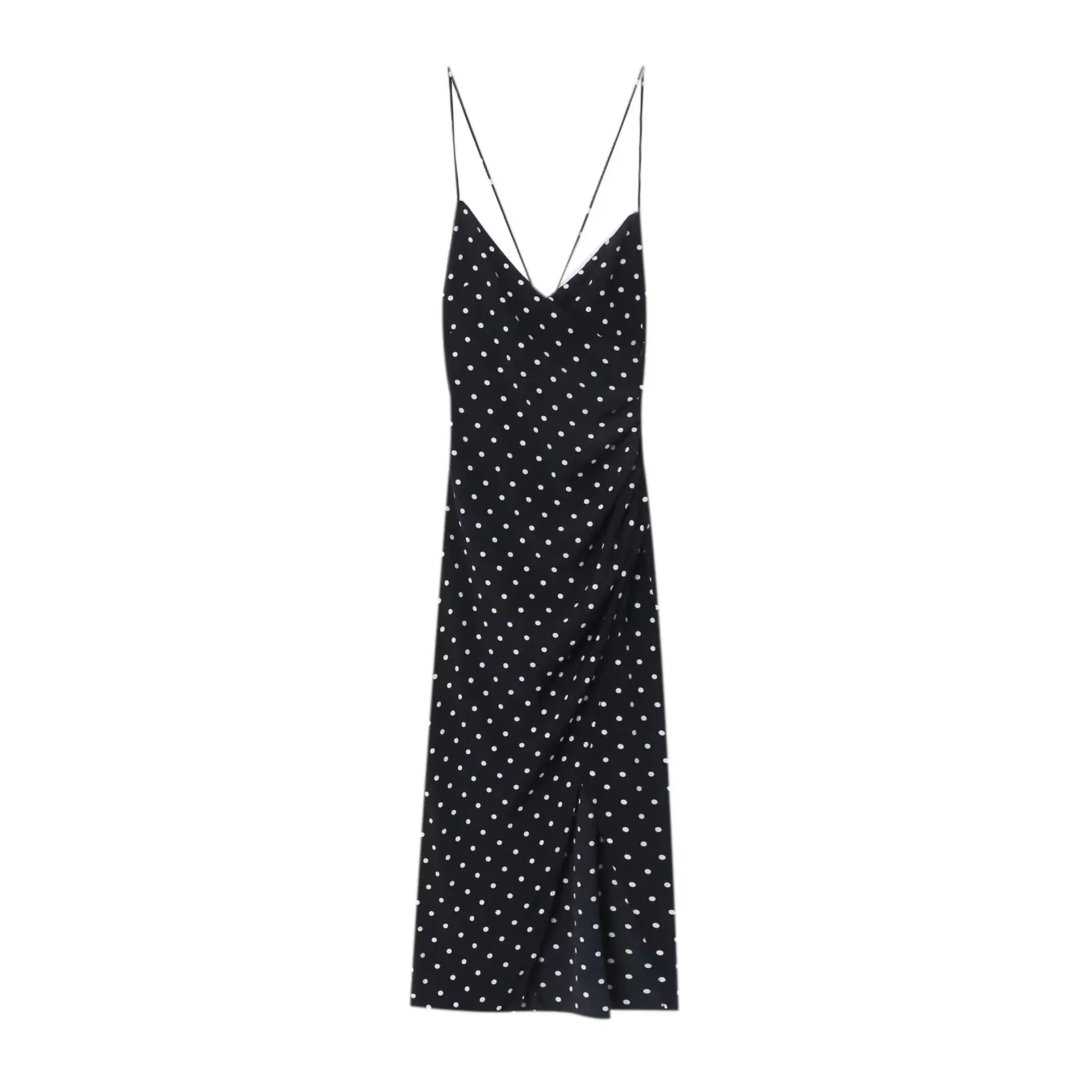 French Hepburn style polka dot suspender dress women's summer sexy backless mid-length dress