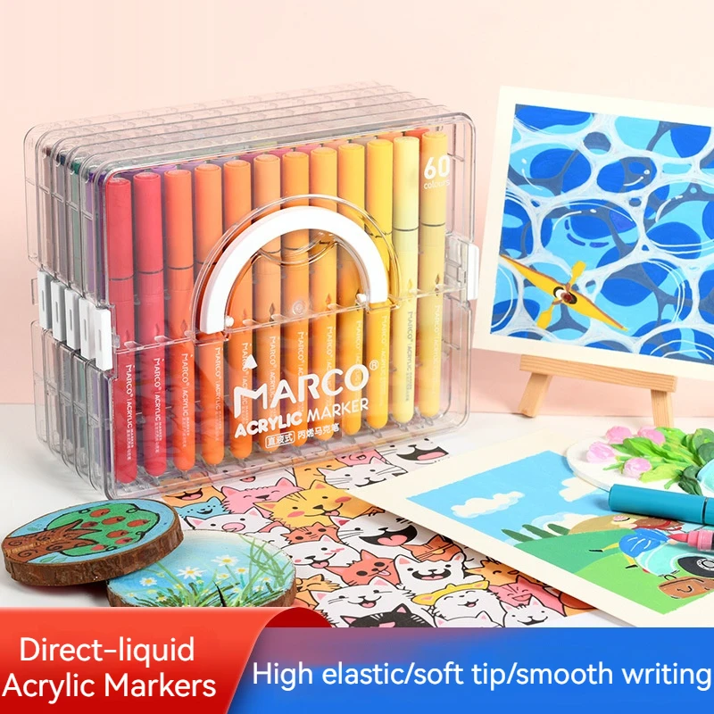 

24-60 Colors Acrylic Paint Marker Set with Multi-layer Box for Painting Egg Ceramic Wood Glass Stone Fabric DIY Crafts Making