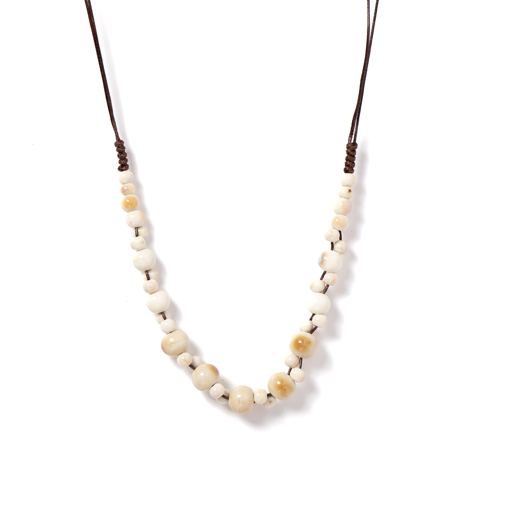 Amber Handmade Ceramic Necklace Boho White Pendant Vintage Jewelry Simple Adjustable Accessory 1110