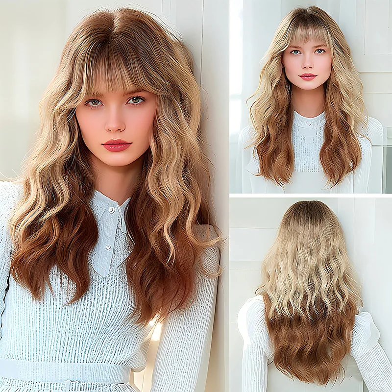

Wig new headgear water ripple wool roll caramel