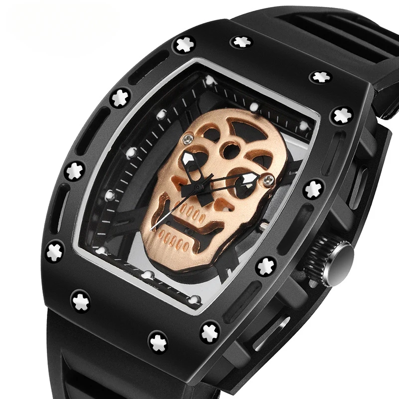 Fashionable Men's Hollow Skeleton Ghost Quartz Wristwatch with Soft Flexible Silicone Strap Everyday Stylish Look