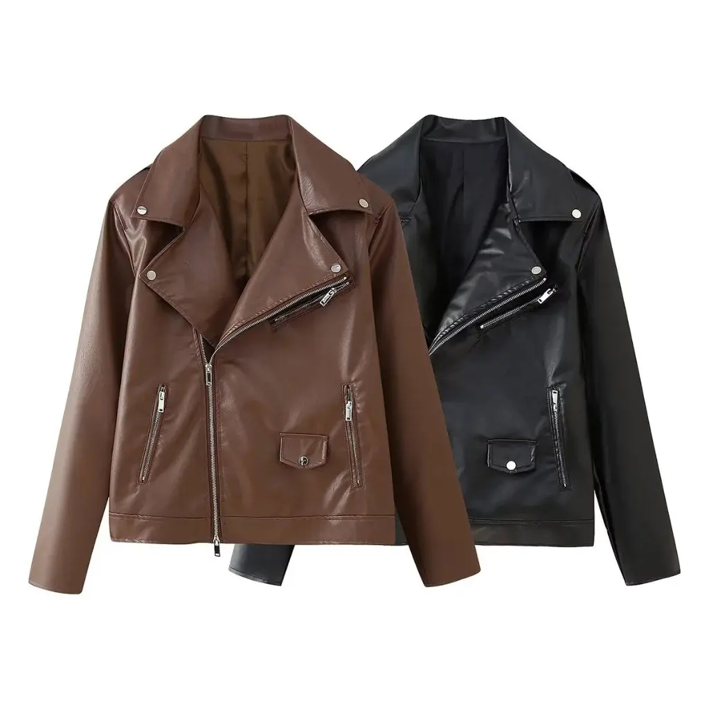 Chaqueta de piel de oveja de imitación estilo Retro con solapa para mujer, detalle de cremallera inclinada, novedades de otoño