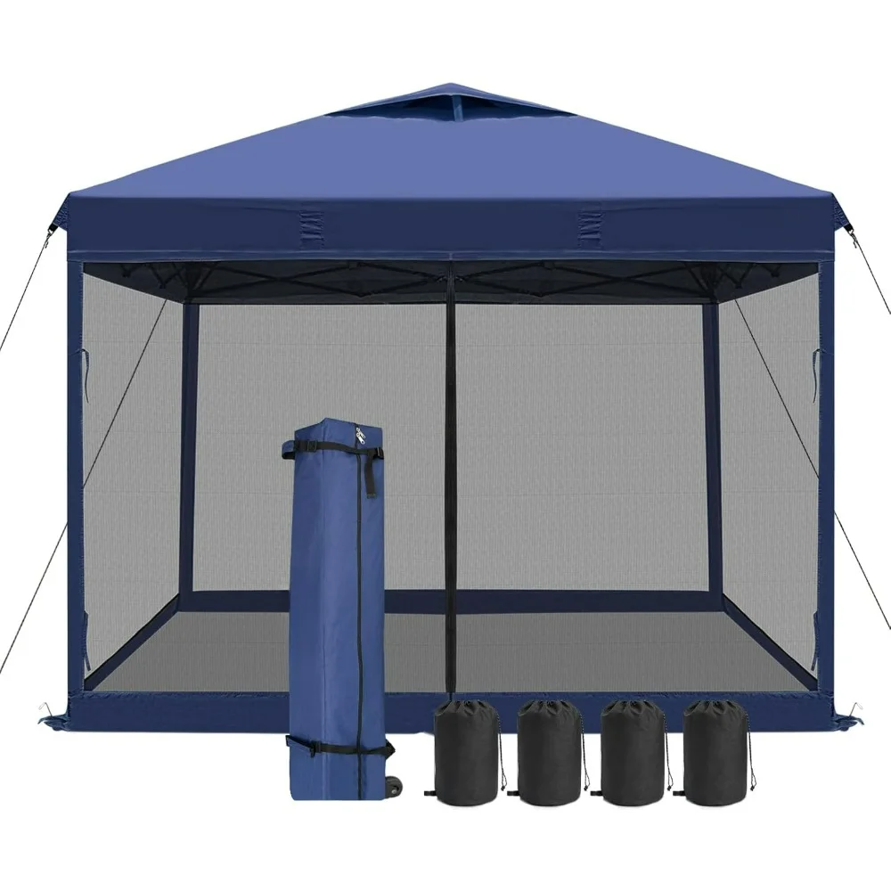 Tenda a baldacchino schermata Pop-Up da esterno 10 'x 10' con pareti in rete a rete, 4 sacchi di sabbia, 1 borsa a rullo (Top ventilato blu Navy