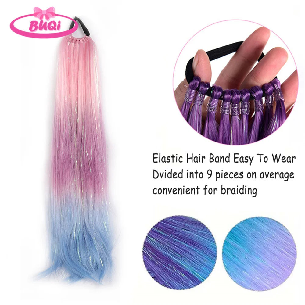 Colorful Ombre Ponytail Extension Straight Braiding Hair With Elastic Tie Colored Braiding Hair Cheerleading Hairstyle Ponytail