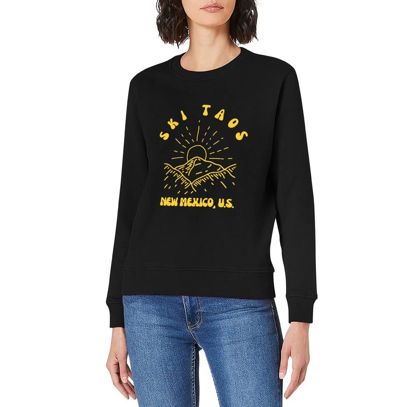Retro Sixties Ski Taos New Mexico - Yellow - Vintage-Style Skiing Pullover autumn blouse anime sweatshirt
